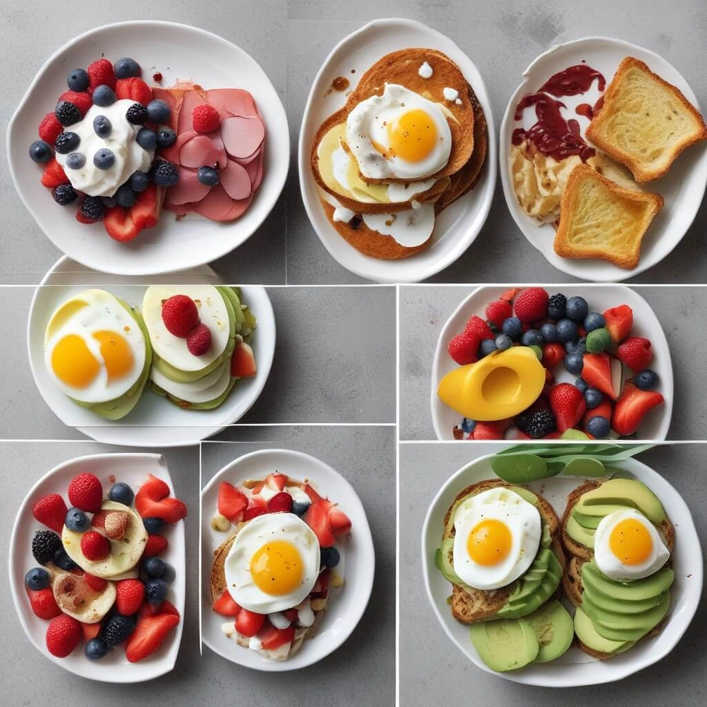 A variety of healthy breakfast options for weight loss, including avocado toast, Greek yogurt with berries, protein-packed eggs, and fresh fruit bowls.